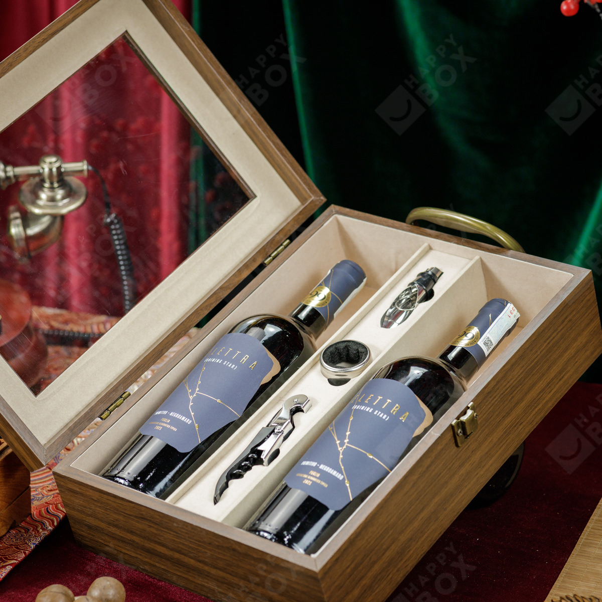 Hộp quà Tết gỗ rượu vang cao cấp HPH148